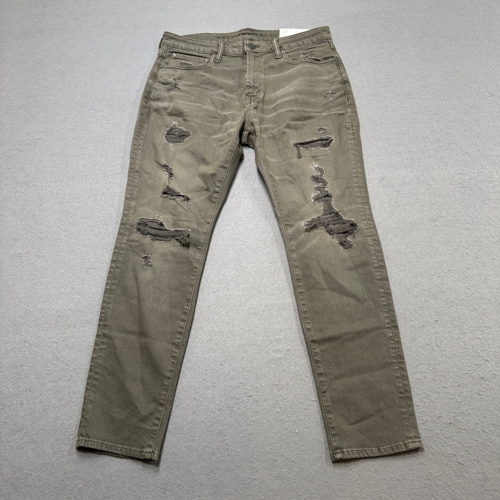 NEW American Eagle Jeans Men's 34x30 Green Airflex+ Athletic Skinny Distressed